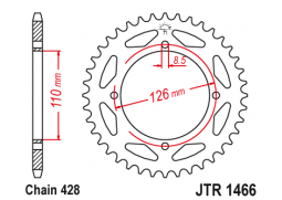 JT JTR1466.44 Zadní kolečko (rozeta), 44 zubů, 428 KAWASAKI KX 65 02-15, KLX 125 10-14