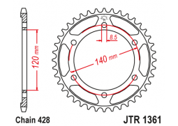 JT JTR1361.50 Zadní kolečko (rozeta), 50 zubů, 428