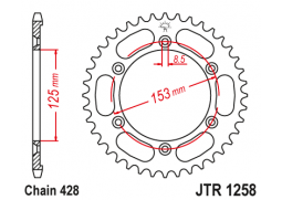 JT JTR1258.54 Zadní kolečko (rozeta), 54 zubů, 428 HONDA XR 125L 03-07 (JD19)