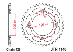 JT JTR1140.50 Zadní kolečko (rozeta), 50 zubů, 428