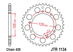 JT JTR1134.52 Zadní kolečko (rozeta), 52 zubů, 428 YAMAHA XT 125X/SM 05-09