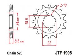 JT JTF1908.14 Přední kolečko (pastorek), 14 zubů, 520 KTM 390 DUKE 13-16, 390 RC 14-16