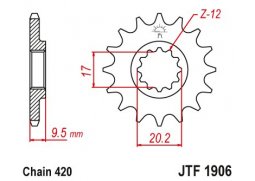 JT JTF1906.15 Přední kolečko (pastorek), 15 zubů, 420 KTM SX 65 98-15