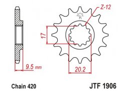 JT JTF1906.14 Přední kolečko (pastorek), 14 zubů, 420 KTM SX 65 98-15