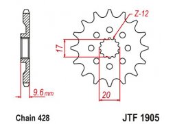 JT JTF1905.14 Přední kolečko (pastorek), 14 zubů, 428 KTM SX 85 18-19, HUSQVARNA TC 85 18-19 (+1)