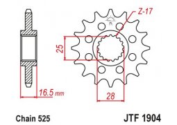 JT JTF1904.17 Přední kolečko (pastorek), 17 zubů, 525 KTM 950/990/1190 06-13