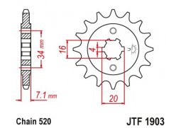 JT JTF1903.12 Přední kolečko (pastorek), 12 zubů, 520 KTM 125 DUKE 11-16, KTM 200 DUKE 12-16