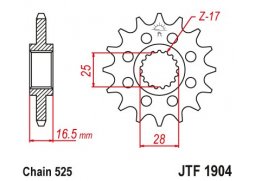 JT JTF1904.16 Přední kolečko (pastorek), 16 zubů, 525 KTM 950/990 LC8 ADVENTURE/SUPERDUKE 06-12