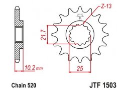 JT JTF1503.12 Přední kolečko (pastorek), 12 zubů, 520 KAWASAKI KSF 250 87-04, KEF 300 95-03