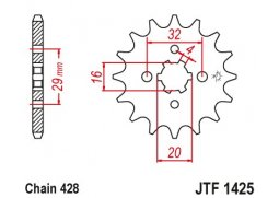 JT JTF1425.15 Přední kolečko (pastorek), 15 zubů, 428 SUZUKI GSXR 125 17-18, RG 80 86-87, GSX 125S 17-18