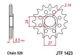 JT JTF1423.15 Přední kolečko (pastorek), 15 zubů, 520