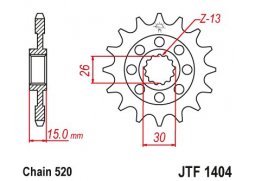 JT JTF1404.16 Přední kolečko (pastorek), 16 zubů, 520