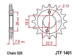 JT JTF1401.15 Přední kolečko (pastorek), 15 zubů, 520