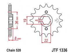 JT JTF1336.14 Přední kolečko (pastorek), 14 zubů, 520 HONDA XR 350 85-87