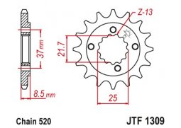 JT JTF1309.16 Přední kolečko (pastorek), 16 zubů, 520