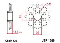 JT JTF1269.14 Přední kolečko (pastorek), 14 zubů, 520