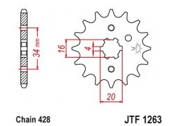 JT JTF1263.15 Přední kolečko (pastorek), 15 zubů, 428 YAMAHA DT 125 LC 84-87