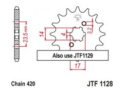 JT JTF1128.14 Přední kolečko (pastorek), 14 zubů, 420 APRILIA RS/RX 50 06-11