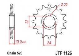 JT JTF1126.16 Přední kolečko (pastorek), 16 zubů, 520