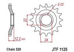 JT JTF1125.17 Přední kolečko (pastorek), 17 zubů, 520