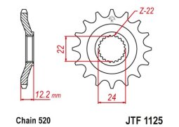 JT JTF1125.16 Přední kolečko (pastorek), 16 zubů, 520