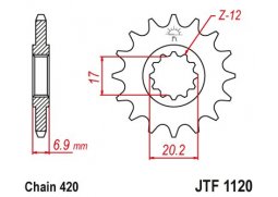JT JTF1120.15 Přední kolečko (pastorek), 15 zubů, 420