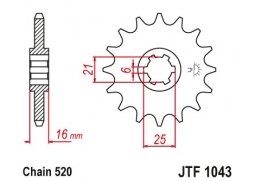 JT JTF1043.14 Přední kolečko (pastorek), 14 zubů, 520