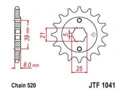 JT JTF1041.15 Přední kolečko (pastorek), 15 zubů, 520 KYMCO 150 MXER / MXU 02-15