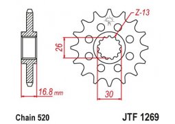 JT JTF1269.16 Přední kolečko (pastorek), 16 zubů, 520 347M 16 HONDA CBR 600/900/929/954/1000, VTR 1000 SP1/2