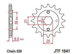 JT JTF1041.14 Přední kolečko (pastorek), 14 zubů, 520