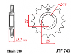 JT JTF743.15RB Přední kolečko (pastorek), 15 zubů, 530