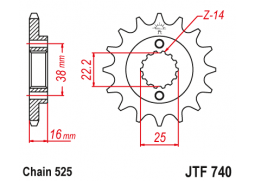 JT JTF740.15RB Přední kolečko (pastorek), 15 zubů, 525