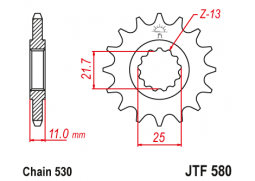 JT JTF580.17RB Přední kolečko (pastorek), 17 zubů, 530 YAMAHA FZR 1000/ FZ6/ R6