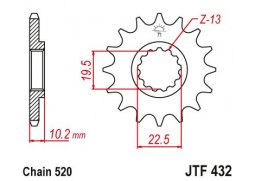 JT JTF432.14SC Přední kolečko (pastorek), 14 zubů, 520 SUZUKI DRZ 400, DR 350, RM 250