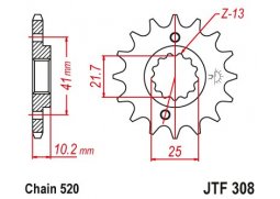 JT JTF308.14RB Přední kolečko (pastorek), 14 zubů, 520 HONDA SLR 650 97-01, FMX 650 VIGOR, YAMAHA MT-03/XT660