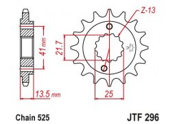 JT JTF296.16RB Přední kolečko (pastorek), 16 zubů, 525 HONDA VT 600C SHADOW 90-07