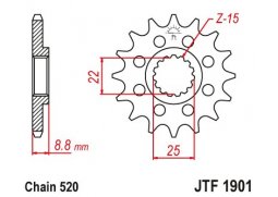 JT JTF1901.15SC Přední kolečko (pastorek), 15 zubů, 520 KTM SX/EXC 91-19