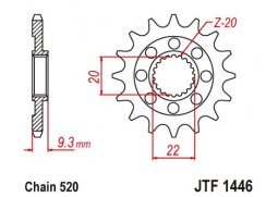 JT JTF1446.14SC Přední kolečko (pastorek), 14 zubů, 520