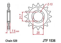 JT JTF1536.16RB Přední kolečko (pastorek), 16 zubů, 520