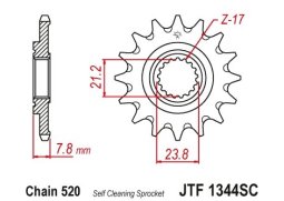 JT JTF1344.14SC Přední kolečko (pastorek), 14 zubů,