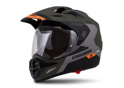 Cassida Tour 1.1 Spectre enduro přilba zelená army matná šedá oranžová černá, plexi s přípravou pro Pinlock