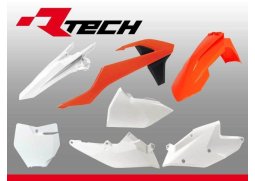 RACETECH kompletní plasty KTM SX 125/150 16-18, SX 250 17-18, SXF 250-450 16-18 OEM bílá oranžová (tabulka a s krytem filtru) (KT517E999)