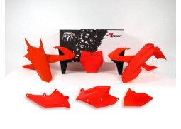 RACETECH kompletní plasty KTM SX 125/150 16-18, SX 250 17-18, SXF 250/350/450 16-18, barva oranžová fluo (s krytem filtru) (KT517FFLU)