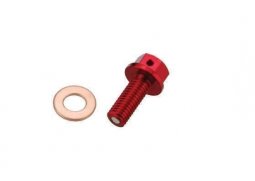 ACCEL výpustní šroub oleje HONDA CRF 450R 09-16, SUZUKI RM-Z 250 10-18, RM-Z 450 08-18 (M8x1,25x20), CRF 250R 10-18, barva červená (s magnetem)