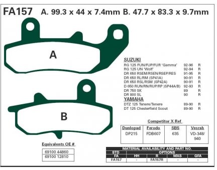 EBC FA157 zadní organické brzdové destičky na motorku SUZUKI DR 650 SE rok 90-95