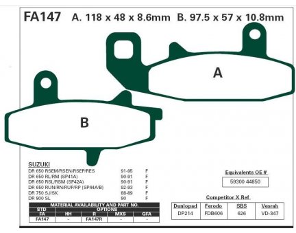 EBC FA147 přední organické brzdové destičky na motorku SUZUKI Suzuki DR 650 R rok 90-95