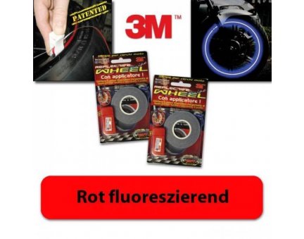 3M proužky na ráfky kola reflexní červená fluorescentní, 5mm, 6 metrů včetně adaptéru, až na 18´´ kola