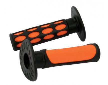 OFF-Road MX Gripy na motorku, oranžové černé, délka 125 mm, průměr 22 mm levý, 25 mm pravý