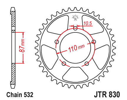 JT JTR830.45 Zadní kolečko (rozeta), 45 zubů, 532