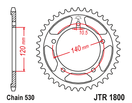 JT JTR1800.40 Zadní kolečko (rozeta), 40 zubů, 530 SUZUKI SV 1000 03-07, GSXR 1000 01-06 (-1)